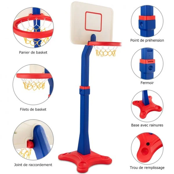 Pannier de Basket-ball Hauteur Réglable entre 160 à 215 cm Pour Enfant de 3 Ans et Plus