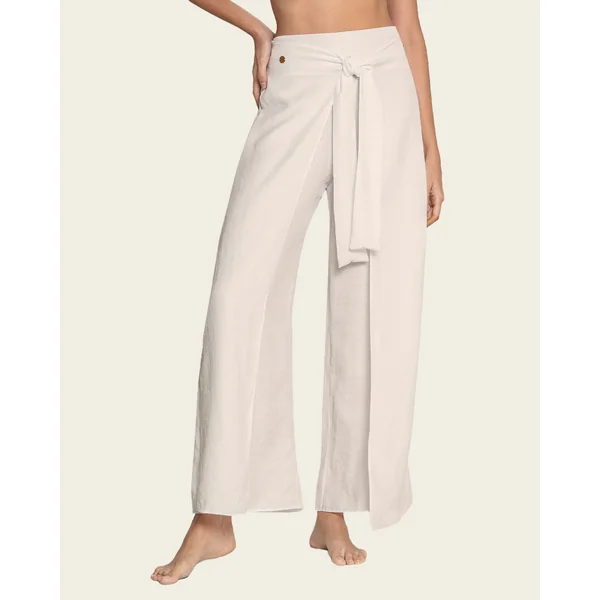 Pantalon de plage en lin ajustable avec cordons