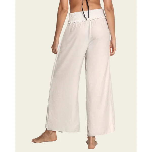 Pantalon de plage en lin ajustable avec cordons