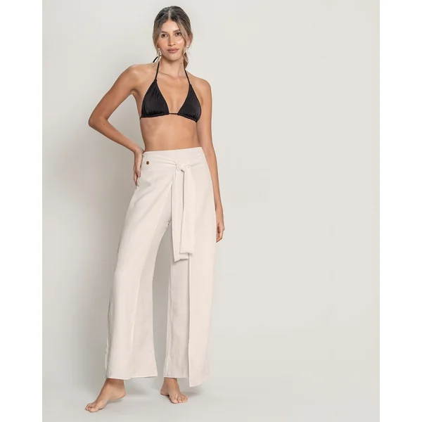 Pantalon de plage en lin ajustable avec cordons