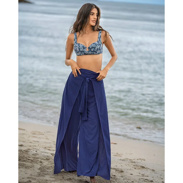 Pantalon en lin avec des cordons et taille élastique au dos