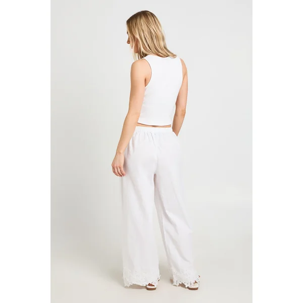 Pantalon Large Petite Avec Bordure Brodée