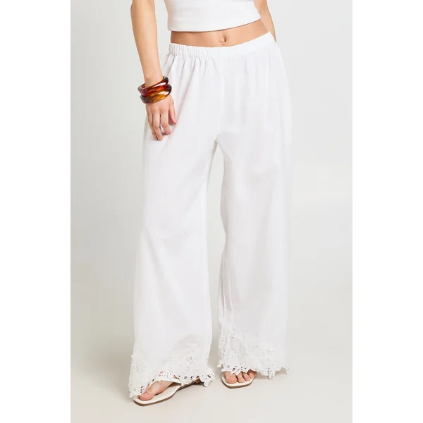 Pantalon Large Petite Avec Bordure Brodée