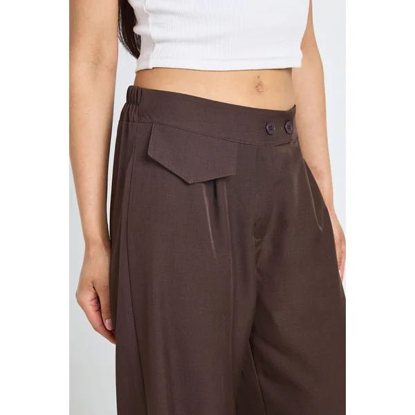 Pantalon Large Taille Haute Avec Détail De Poches Tissées