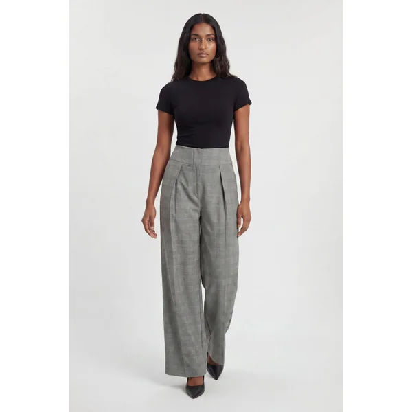 Pantalon Large Taille Haute À Carreaux Souples Et Coupe Ajustée