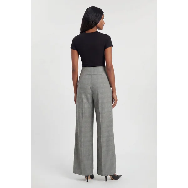 Pantalon Large Taille Haute À Carreaux Souples Et Coupe Ajustée