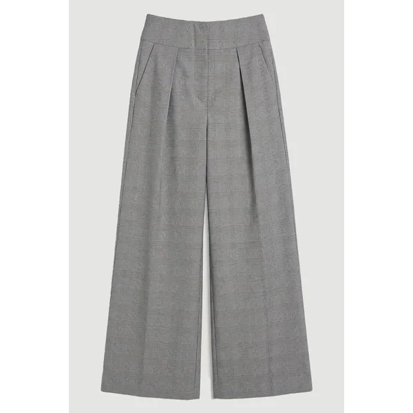 Pantalon Large Taille Haute À Carreaux Souples Et Coupe Ajustée