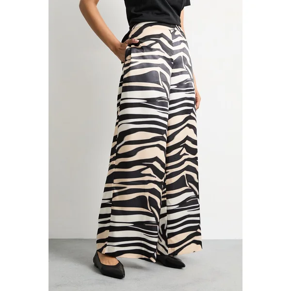 Pantalon Tailleur en Satin Imprimé Zèbre