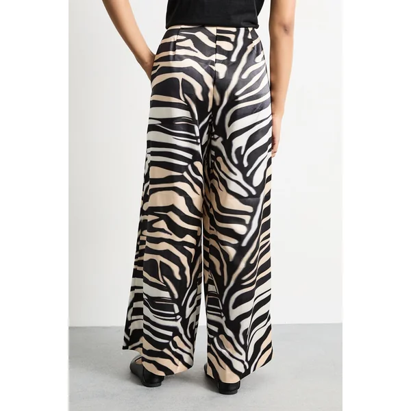 Pantalon Tailleur en Satin Imprimé Zèbre