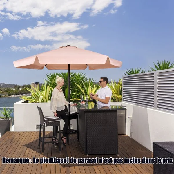 Parasol de Jardin Droit Ø 3 m Anti-UV pour Balcon Terrasse Base non Incluse en Métal et Polyester, Brun