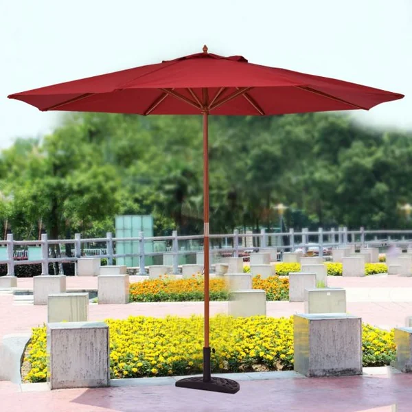 Parasol Hexagonal de 300 cm de Diamètre Parasol avec Mât en Bois Toile Polyester Imperméable Vin Rouge