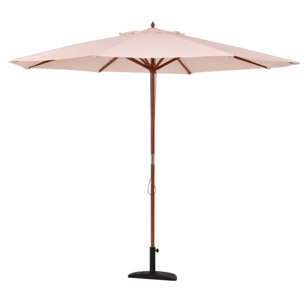 Parasol Hexagonal de 300 cm de Diamètre Parasol avec Mât en Bois Toile Polyester Imperméable Vin Rouge