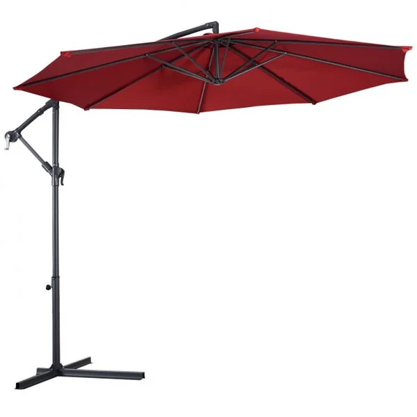 Parasol Inclinable et Déporté Dia. 3 m Manivelle en Acier Toile en Polyester pour Patio Jardin Vin Rouge