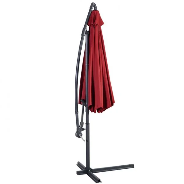 Parasol Inclinable et Déporté Dia. 3 m Manivelle en Acier Toile en Polyester pour Patio Jardin Vin Rouge