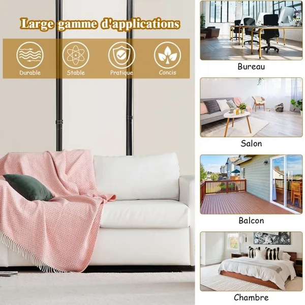 Paravent à 4 Panneaux Pliable Cloison de Séparation 220x170cm Pieds Réglable Beige