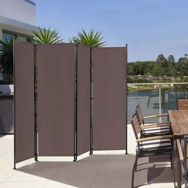 Paravent à 4 Panneaux Pliable Cloison de Séparation 220x170cm Pieds Réglable Café