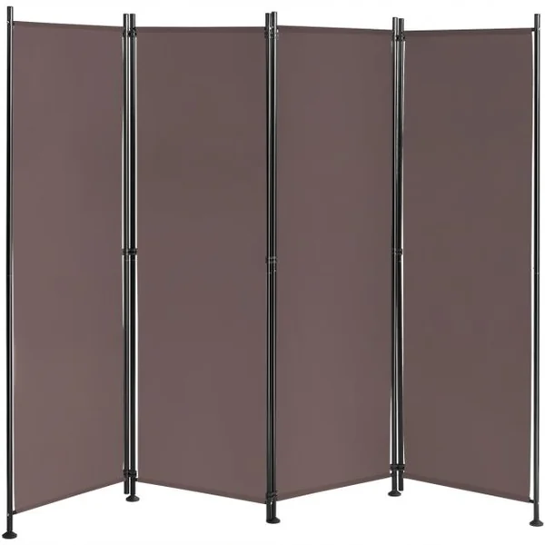Paravent à 4 Panneaux Pliable Cloison de Séparation 220x170cm Pieds Réglable Café
