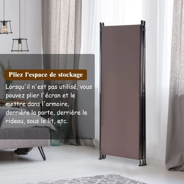 Paravent à 4 Panneaux Pliable Cloison de Séparation 220x170cm Pieds Réglable Café