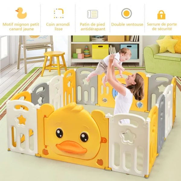 Parc Bébé en Plastique Pliable 14 Pièces 80 x 39,5 x 67,5CM Barrière d’Enfant en HDPE sans BPA