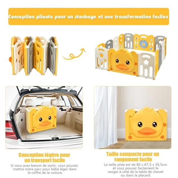 Parc Bébé en Plastique Pliable 14 Pièces 80 x 39,5 x 67,5CM Barrière d’Enfant en HDPE sans BPA