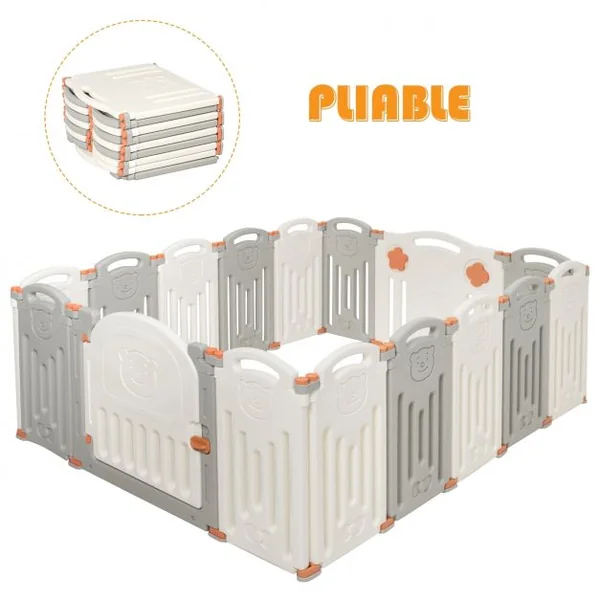 Parc Bébé en Plastique Pliable 16 Pièces 33x59x3,5CM avec Grande Porte Barrière d’Enfant