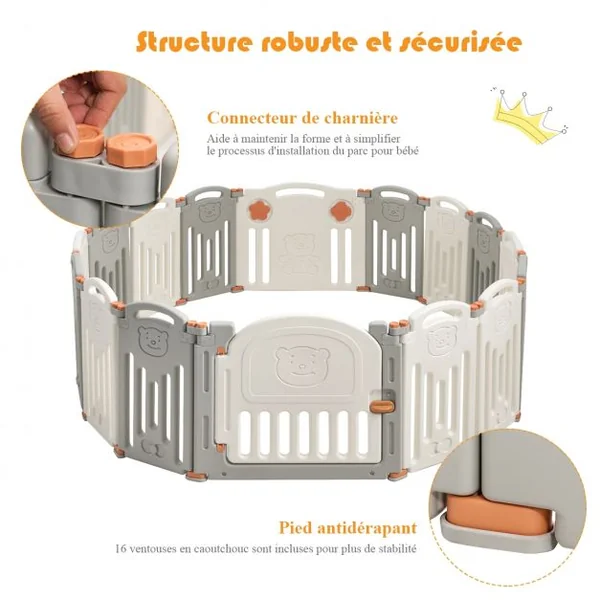 Parc Bébé en Plastique Pliable 16 Pièces 33x59x3,5CM avec Grande Porte Barrière d’Enfant