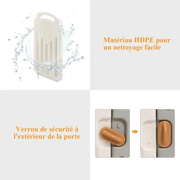 Parc Bébé en Plastique Pliable 16 Pièces 33x59x3,5CM avec Grande Porte Barrière d’Enfant