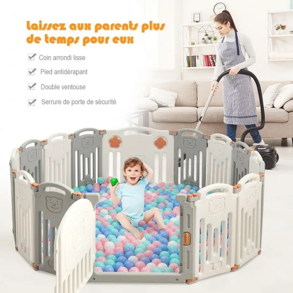 Parc Bébé en Plastique Pliable 16 Pièces 33x59x3,5CM avec Grande Porte Barrière d’Enfant