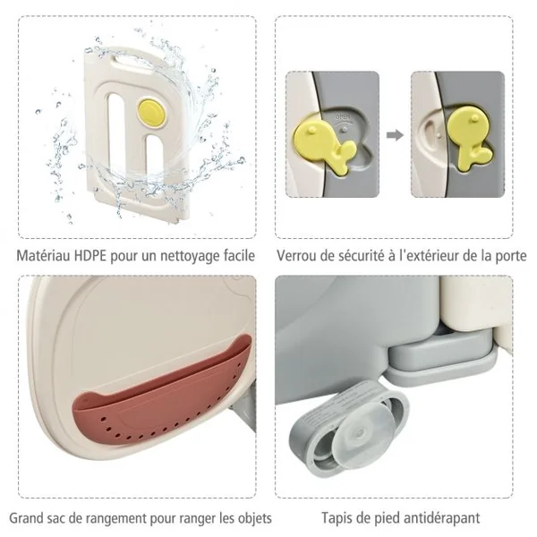 Parc d’Activités Pliable pour Bébé avec Barrière de Sécurité et Sac de Rangement en HDPE 118x160x64cm Blanc + Gris