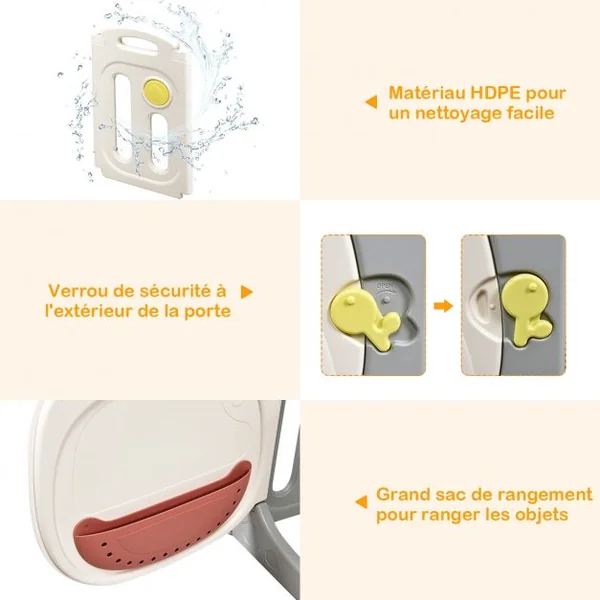 Parc d’Activités Pliable pour Bébé avec Barrière de Sécurité et Sac de Rangement en HDPE 118x160x64cm Blanc + Gris