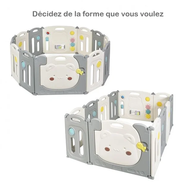 Parc d’Activités Pliable pour Bébé avec Barrière de Sécurité et Sac de Rangement en HDPE 118x160x64cm Blanc + Gris
