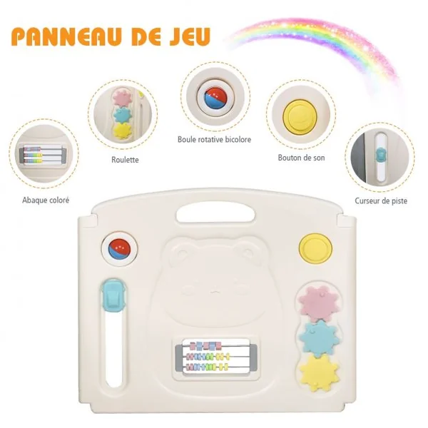 Parc d’Activités Pliable pour Bébé avec Barrière de Sécurité et Sac de Rangement en HDPE 118x160x64cm Blanc + Gris