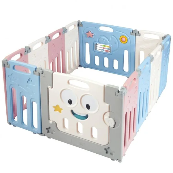 Parc Pliable pour Bébé de 3 Mois à 6 Ans Barrière Sécurité avec 11 Panneaux et 1 Porte en Hdpe Sans Bpa 117x150x64cm
