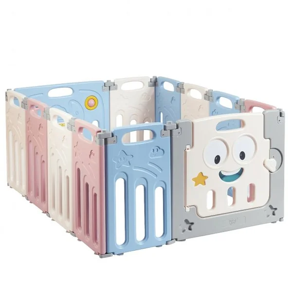 Parc Pliable pour Bébé de 3 Mois à 6 Ans Barrière Sécurité avec 11 Panneaux et 1 Porte en Hdpe Sans Bpa 117x150x64cm