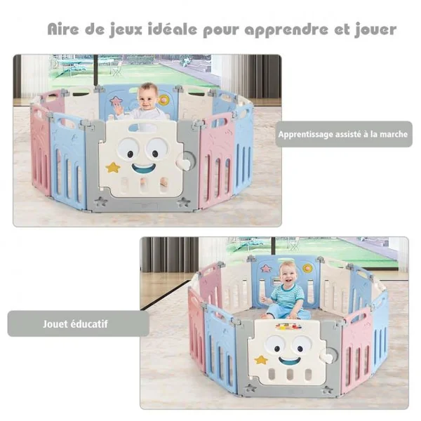 Parc Pliable pour Bébé de 3 Mois à 6 Ans Barrière Sécurité avec 11 Panneaux et 1 Porte en Hdpe Sans Bpa 117x150x64cm