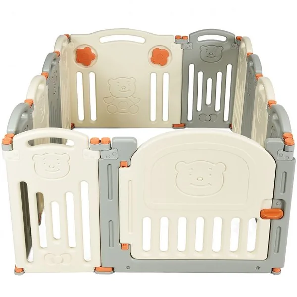 Parc Vébé 12 Panneaux avec Grande Porte Barrière pour Enfants de 3 Mois à 6 Ans en HDPE, 33x58x3,5cm, Blanc Gris