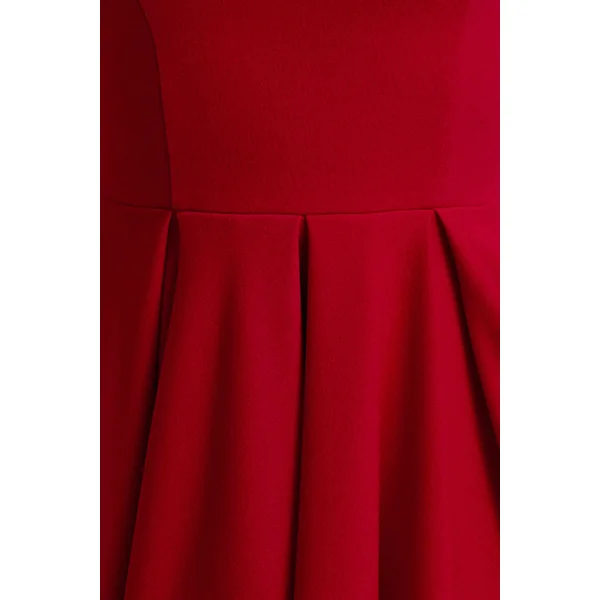 Parina | Robe Mi-Longue Rouge à Bretelles avec Ourlet Volumineux