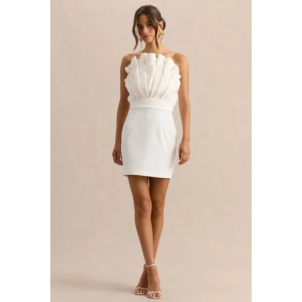 Pastoral | Mini-robe blanche à encolure asymétrique avec volants