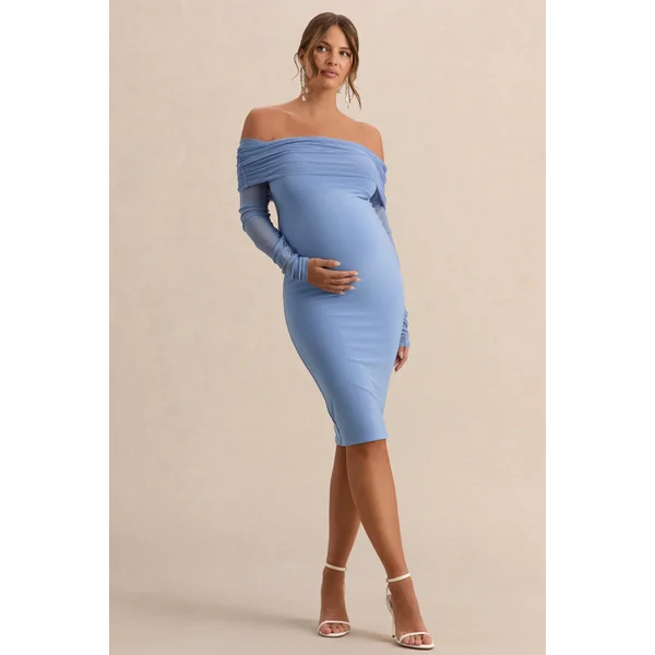 Patiently Waiting | Robe mi-longue de grossesse bleu clair a col bateau