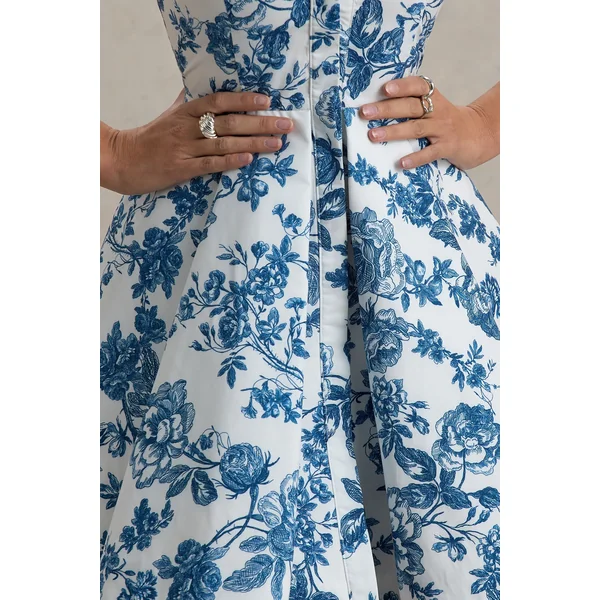 Paulie | Mini-Robe Patineuse en Popeline Imprimée Bleu Porcelaine