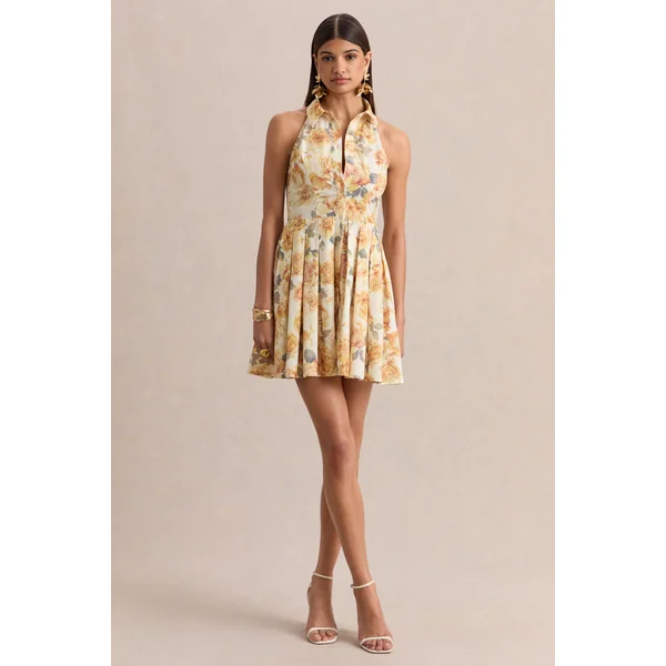 Paulie | Mini-robe patineuse en popeline à imprimé roses citron