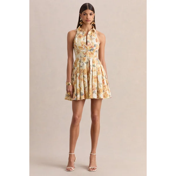 Paulie | Mini-robe patineuse en popeline à imprimé roses citron