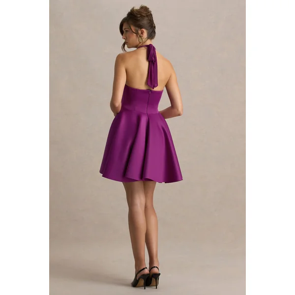 Peggy | Mini-robe patineuse mûre à encolure américaine