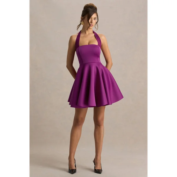 Peggy | Mini-robe patineuse mûre à encolure américaine