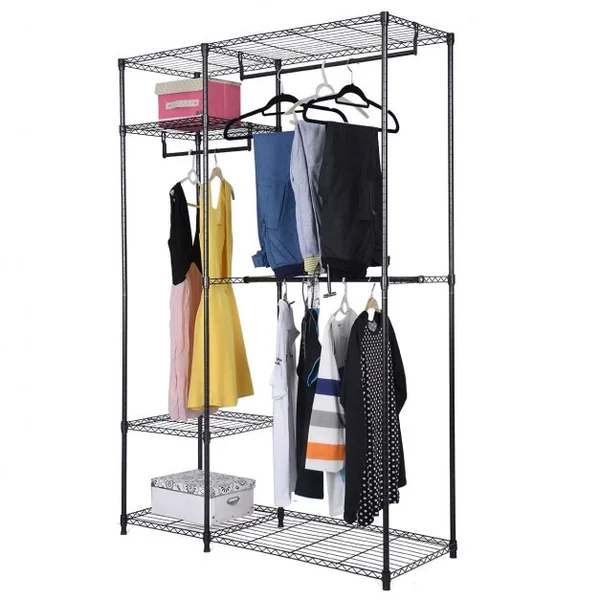 Penderie pliante en métal Portant à vêtements réglable Grande capacité de rangement, 120 x 45 x 180 cm, Noir