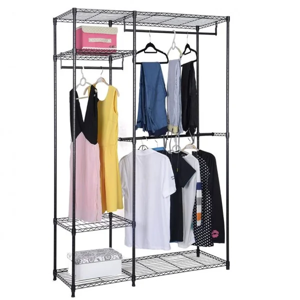 Penderie pliante en métal Portant à vêtements réglable Grande capacité de rangement, 120 x 45 x 180 cm, Noir