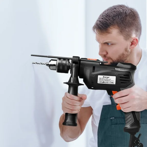 Perceuse à Percussion 2 en 1 Marteau Perforateur Mandrin 1,5-13mm Vitesse Variable Clé à Mandrin