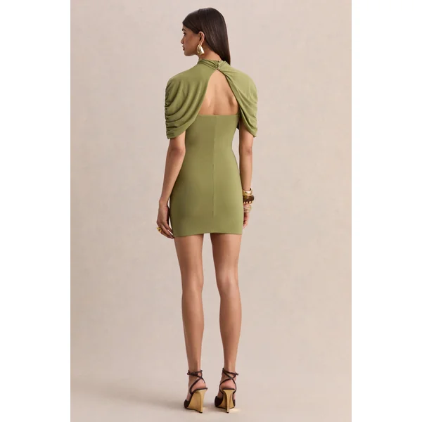Perdi | Mini-robe bodycon olive avec cape torsadée