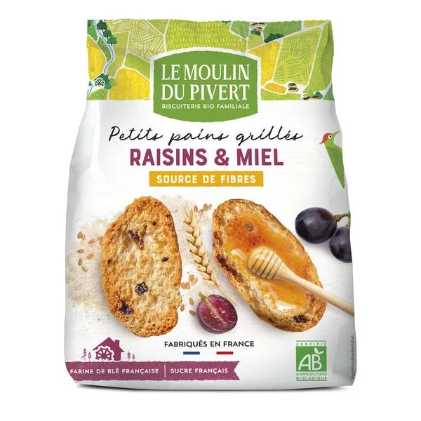 Petit pain grillé raisins miel 225g
