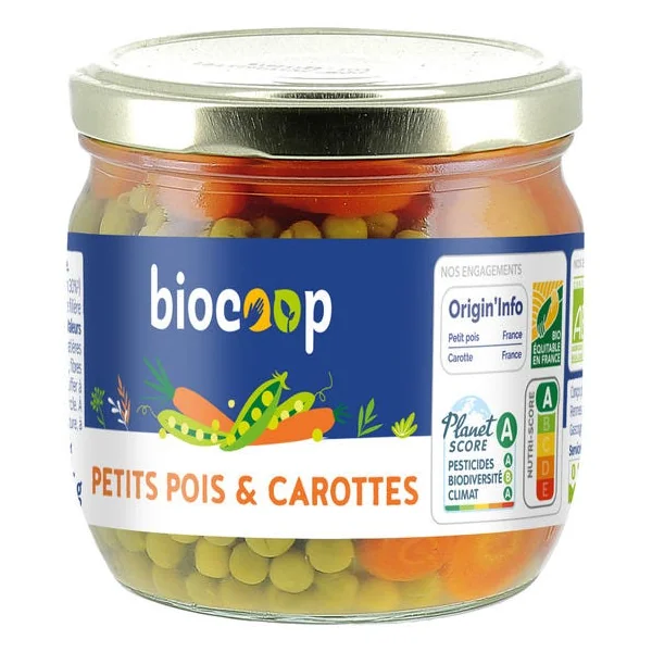 Petits pois & carotte 215g net égoutté